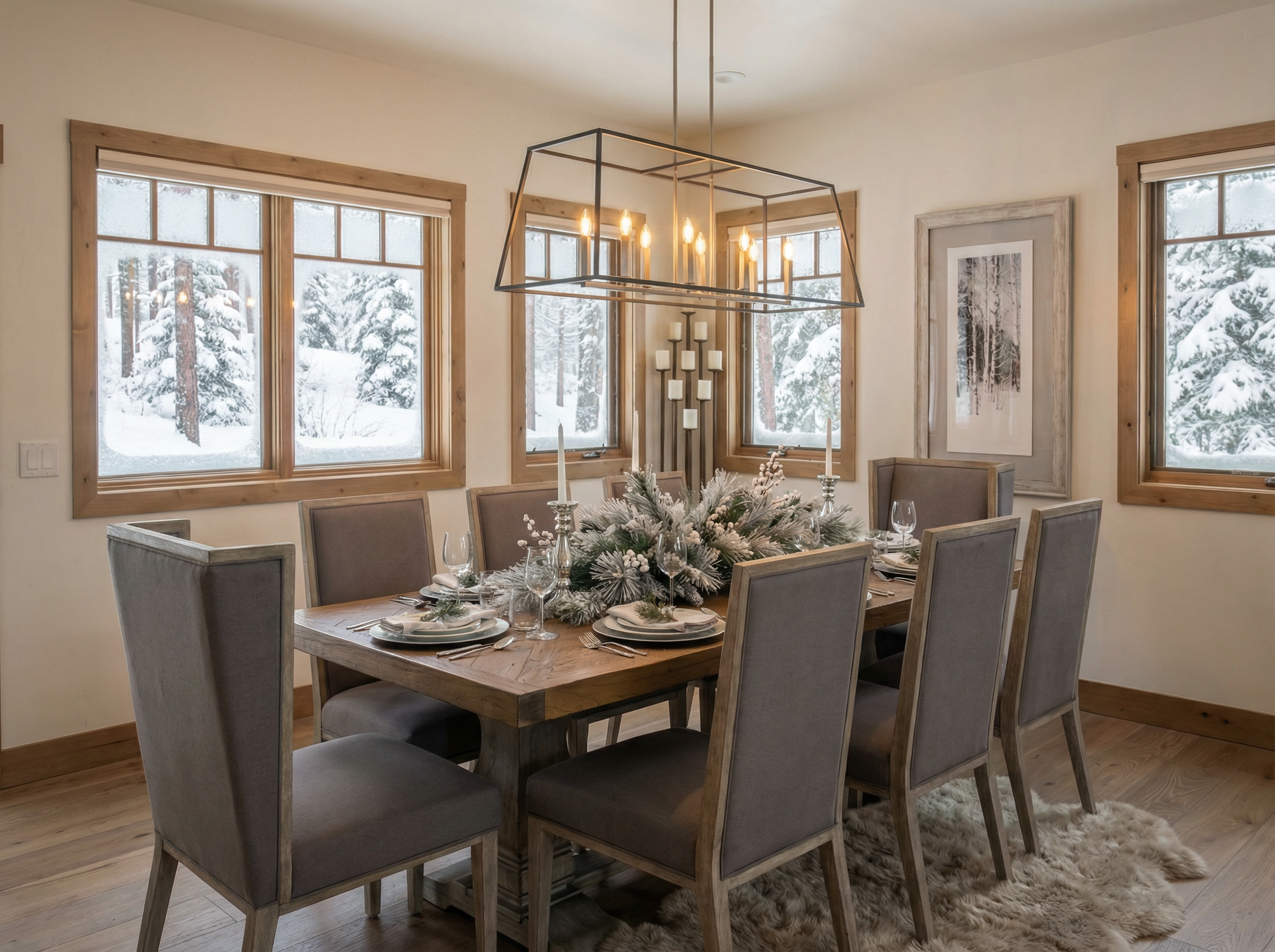Formal dining room with mountain views