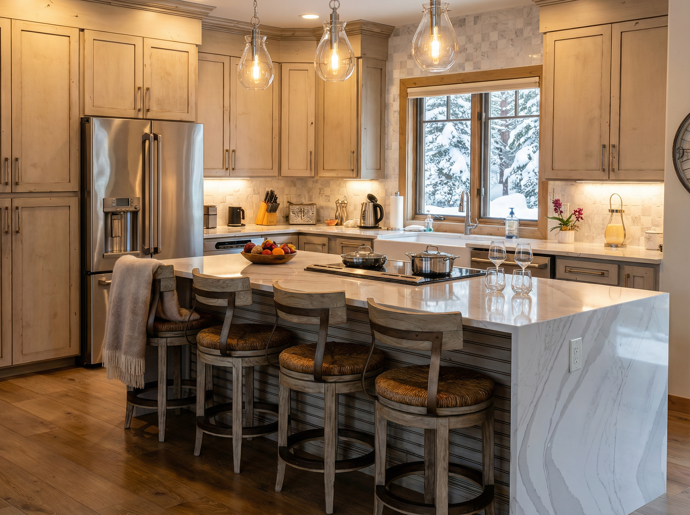 Gourmet kitchen with quartz countertops and modern cabinetry