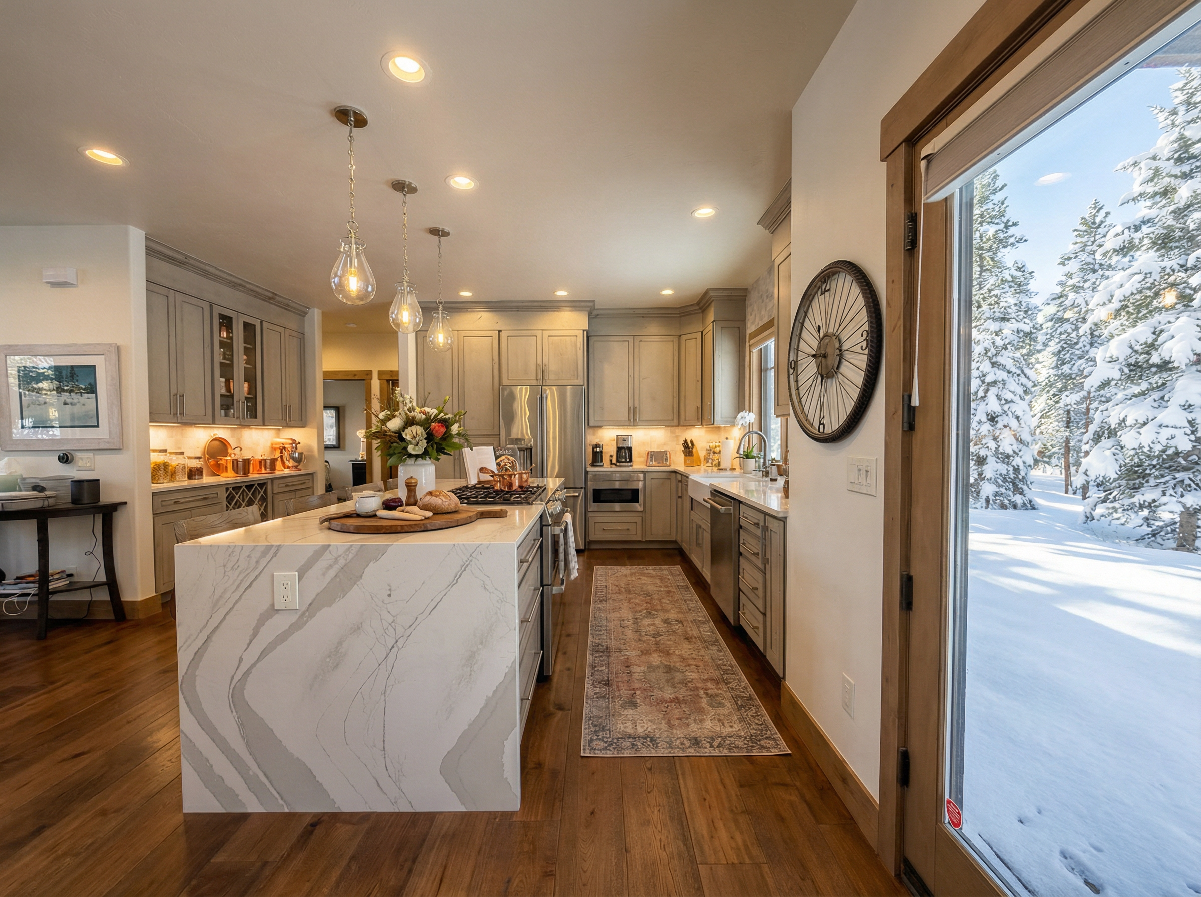 Kitchen with quartz counters and stainless steel appliances