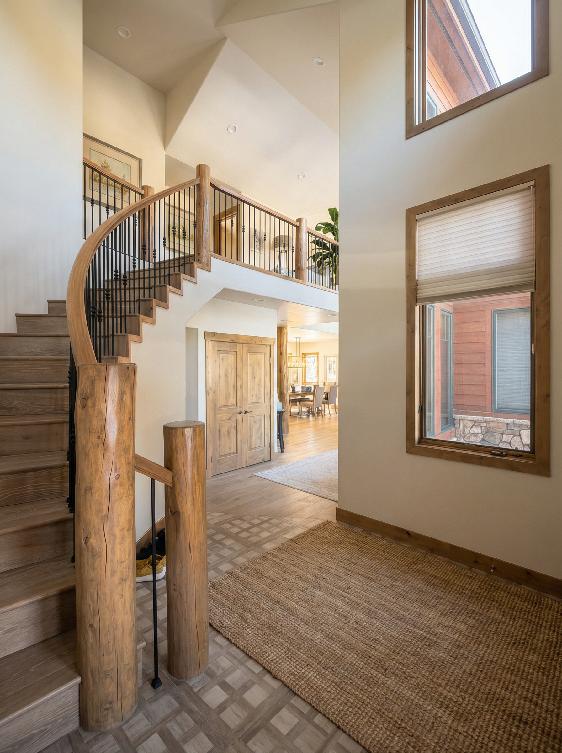 Custom staircase with wood and iron railing